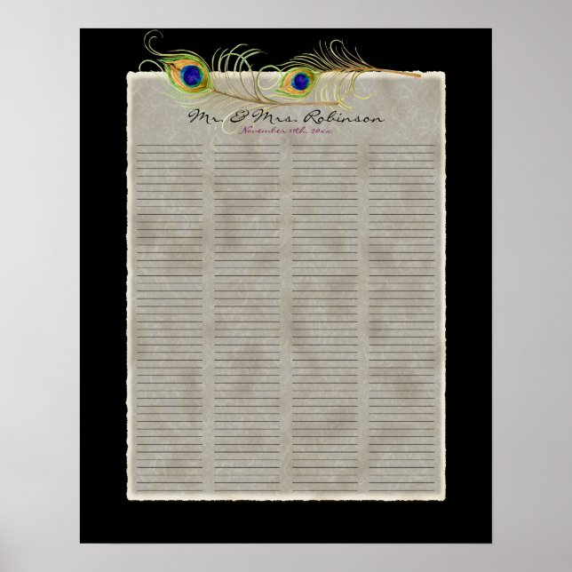 Peacock Feathers Guest Book Signer Poster (Devant)