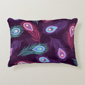 Peacock Feathers: Hand Drawn Vintage. Accent Pillow