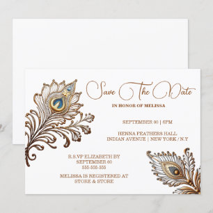 Peacock feathers henna inspired save date invitation