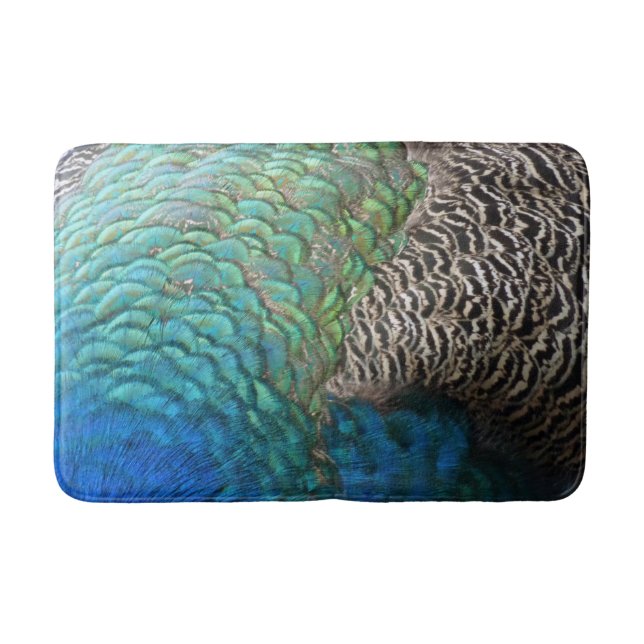 Peacock Feathers I Colourful Abstract Nature Desig Bath Mat (Front)