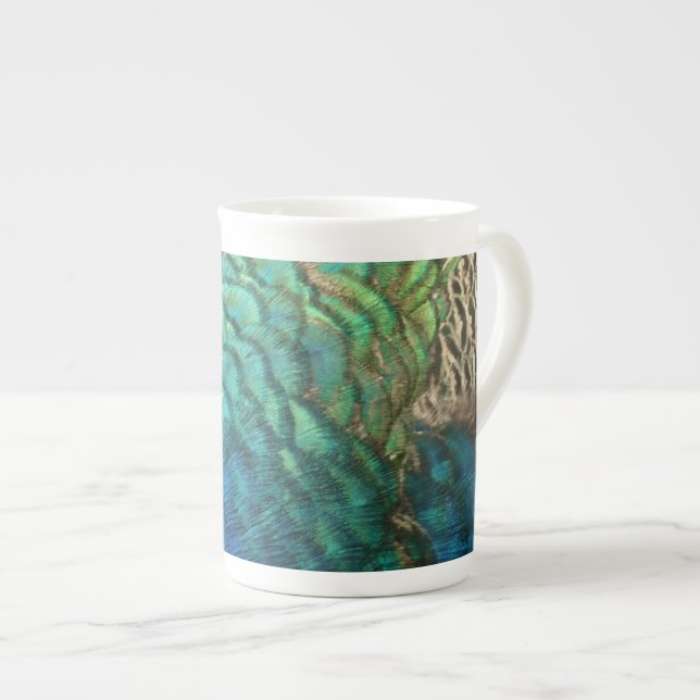 Peacock Feathers I Colourful Abstract Nature Desig Bone China Mug (Front Right)