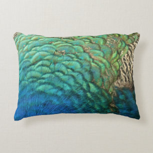 Peacock Feathers I Colourful Abstract Nature Desig Decorative Pillow