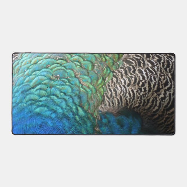 Peacock Feathers I Colourful Abstract Nature Desig Desk Mat (Front)