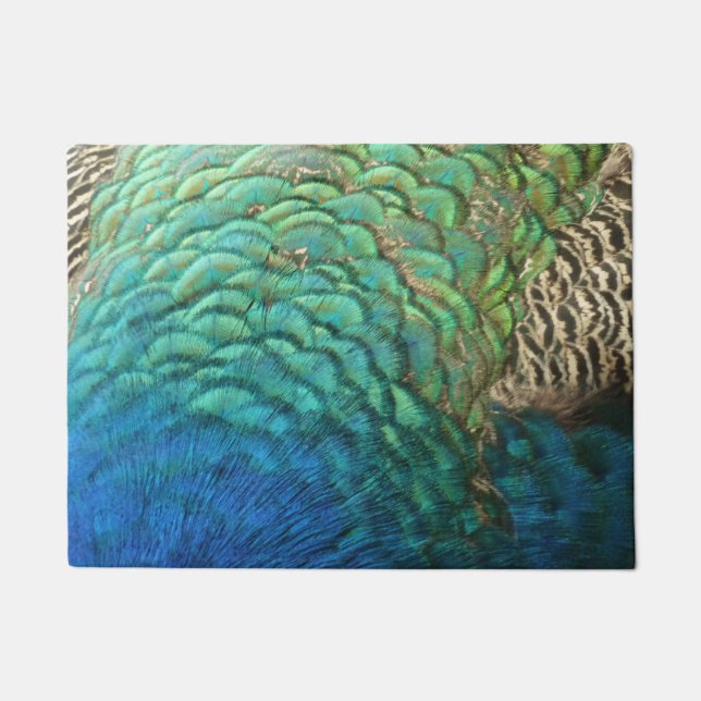 Peacock Feathers I Colourful Abstract Nature Desig Doormat (Front)