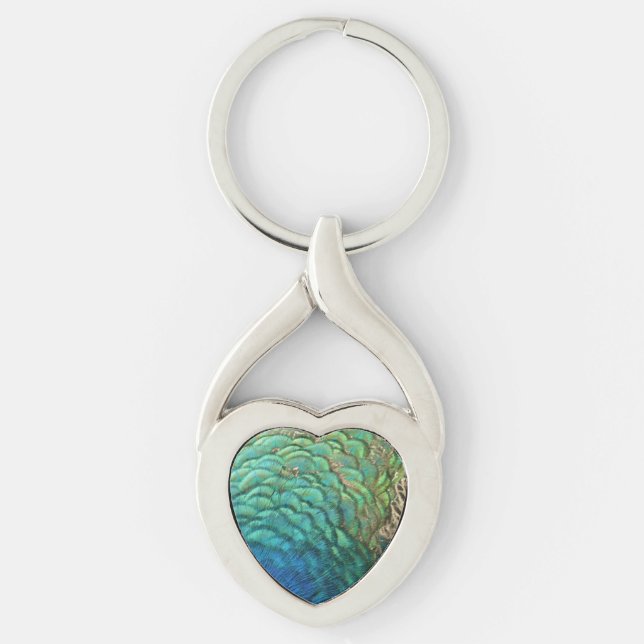 Peacock Feathers I Colourful Abstract Nature Desig Keychain (Front)