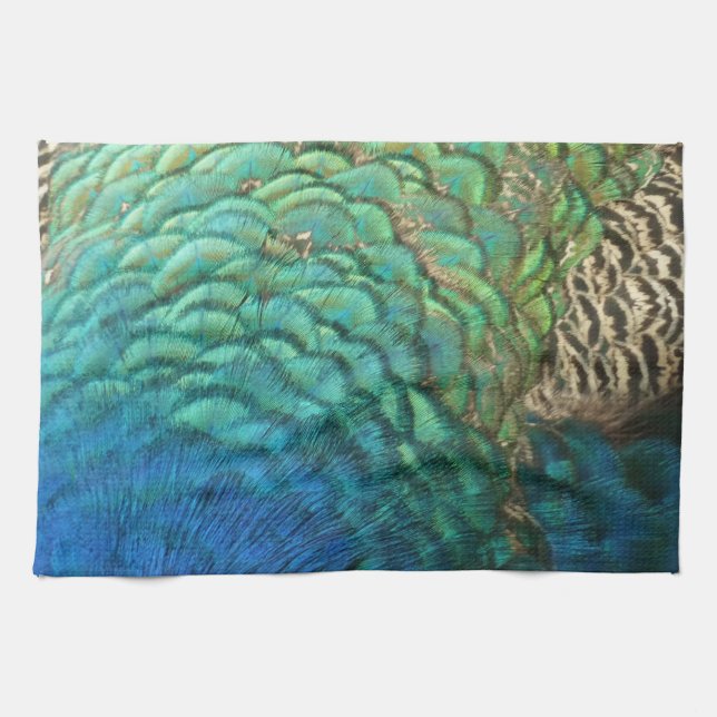 Peacock Feathers I Colourful Abstract Nature Desig Kitchen Towel (Horizontal)