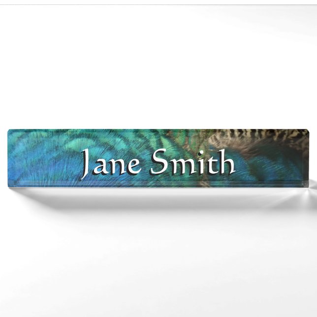 Peacock Feathers I Colourful Abstract Nature Desig Nameplate (Front)