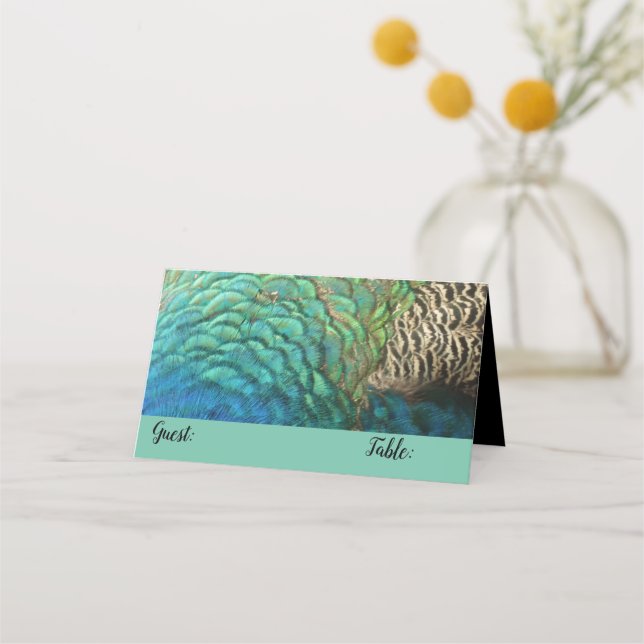 Peacock Feathers I Colourful Abstract Nature Desig Place Card (Front)