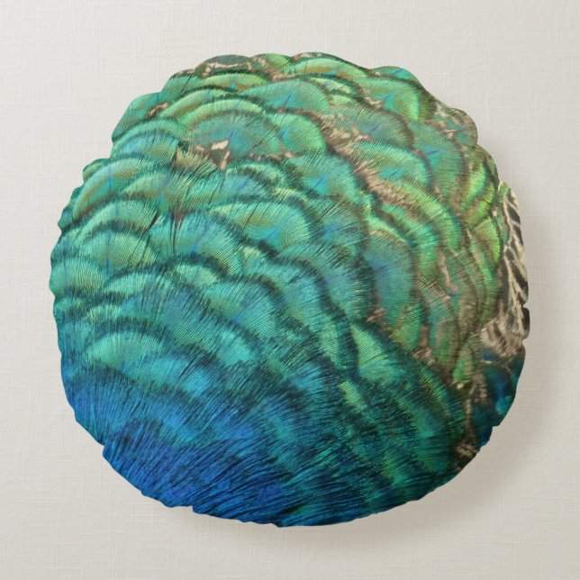 Peacock Feathers I Colourful Abstract Nature Desig Round Pillow (Front)