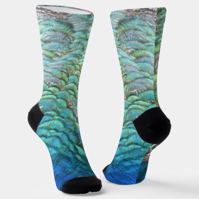 Peacock Feathers I Colourful Abstract Nature Desig Socks (Angled)