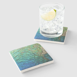 Peacock Feathers I Colourful Abstract Nature Desig Stone Coaster