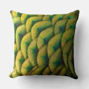 Peacock Feathers II Colourful Nature Throw Pillow