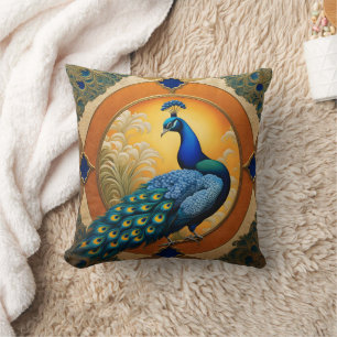 Peacock Feathers in Artful Display Throw Pillow