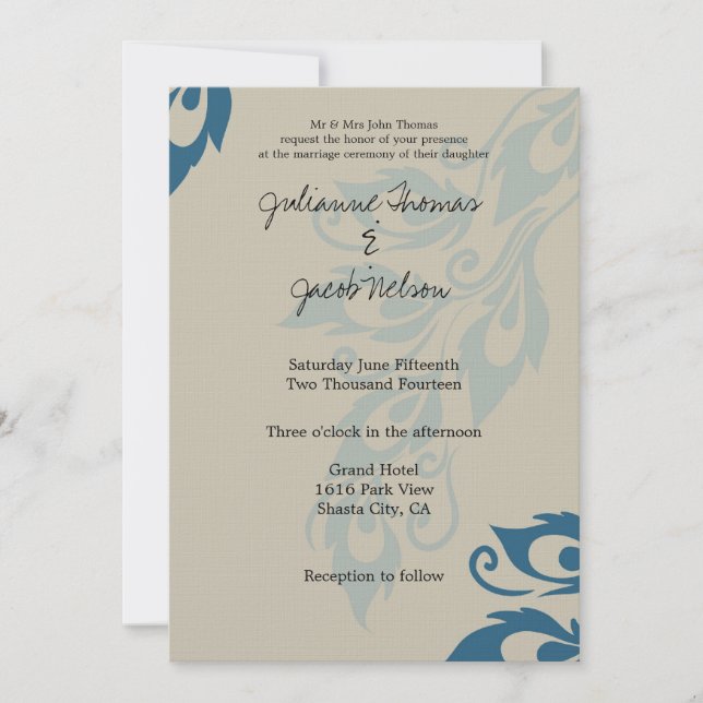 Peacock Feathers Invitation (Front)