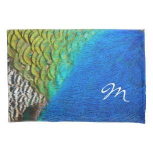 Peacock Feathers IV Colourful Nature Monogram Pillowcase