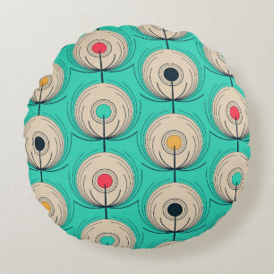 Peacock Feathers: Ivory Blue Fantasy. Round Pillow