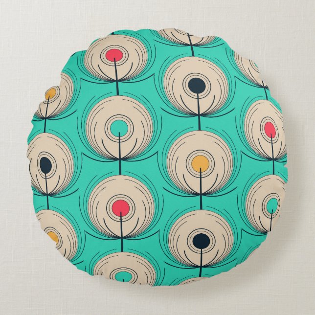 Peacock Feathers: Ivory Blue Fantasy. Round Pillow (Front)