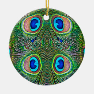 Peacock Feathers Kaleidoscope Print Ceramic Ornament