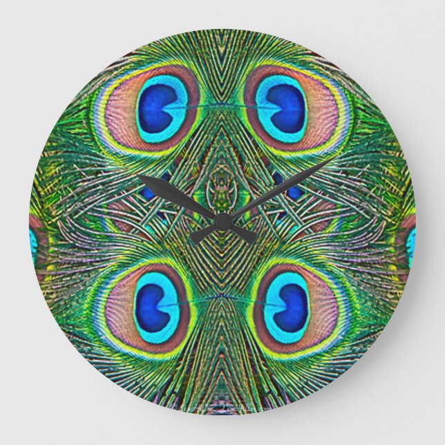 Peacock Feathers Kaleidoscope Print Large Clock (Front)