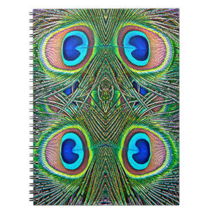Peacock Feathers Kaleidoscope Print Notebook