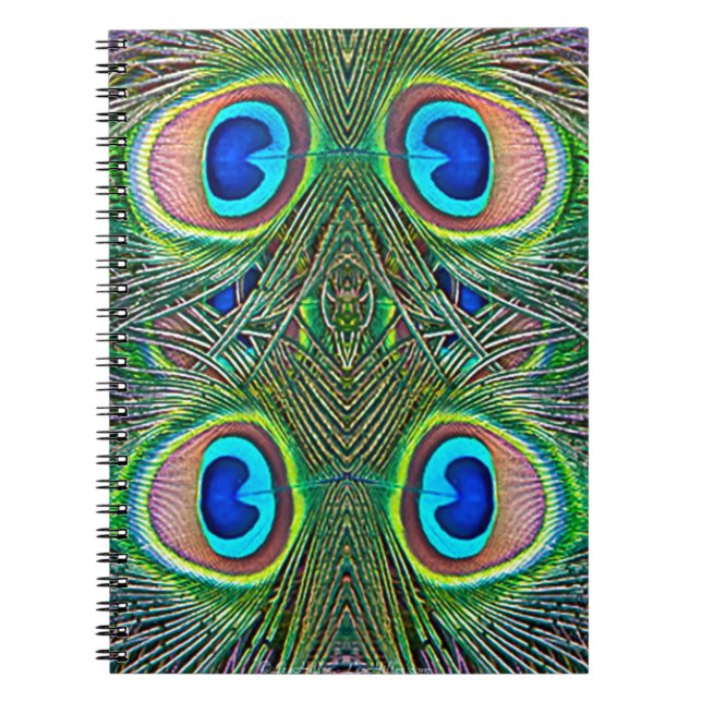 Peacock Feathers Kaleidoscope Print Notebook (Front)