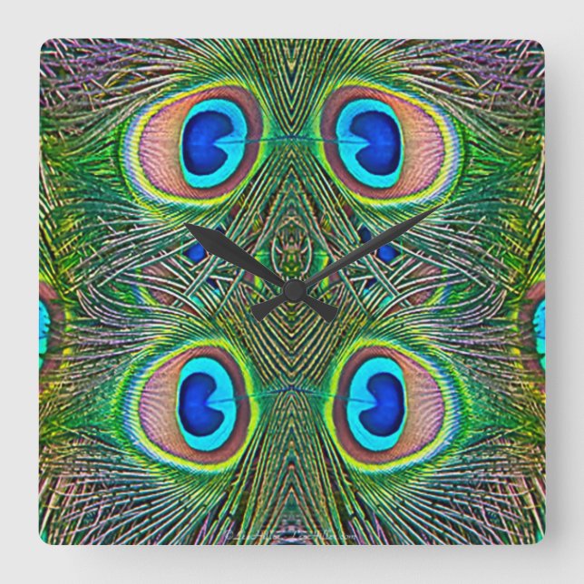Peacock Feathers Kaleidoscope Print Square Wall Clock (Front)