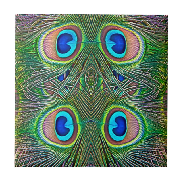 Peacock Feathers Kaleidoscope Print Tile (Front)