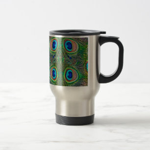 Peacock Feathers Kaleidoscope Print Travel Mug