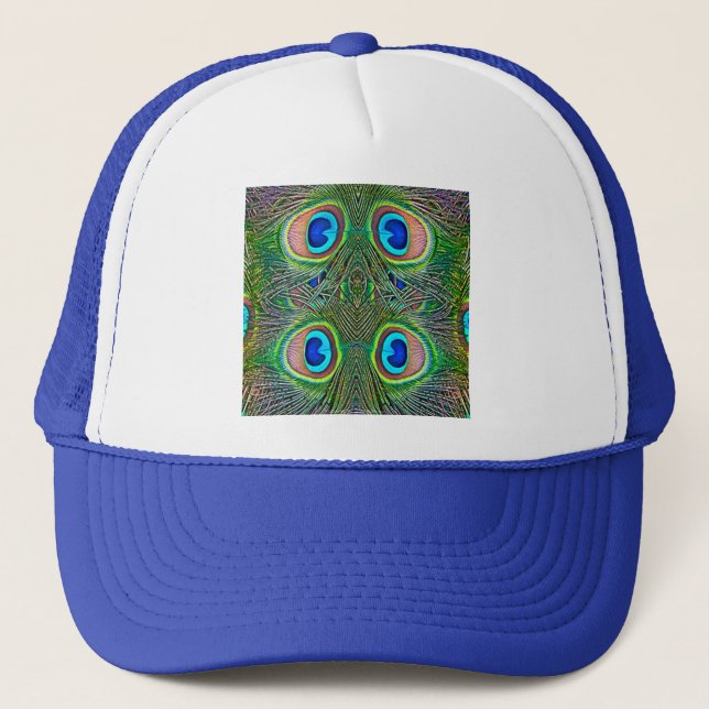 Peacock Feathers Kaleidoscope Print Trucker Hat (Front)