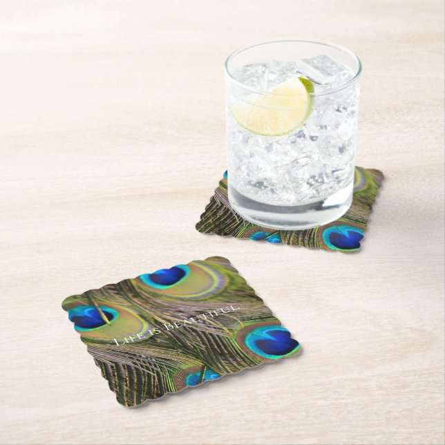 Peacock Feathers Kauai Hawaii Paper Coaster (Insitu)