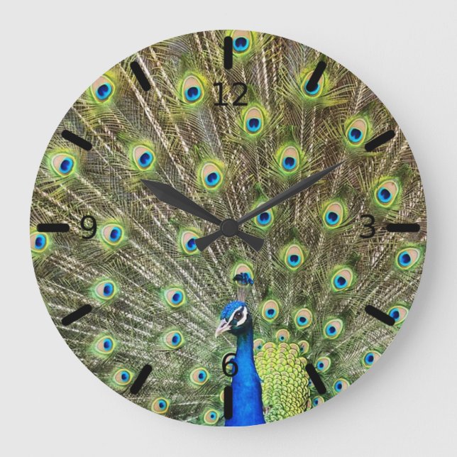 Peacock feathers large clock (Front)