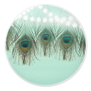 Peacock Feathers & Lights Rustic Chic Elegant Ceramic Knob