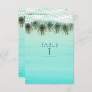 Peacock Feathers & Lights Rustic Table Number Card