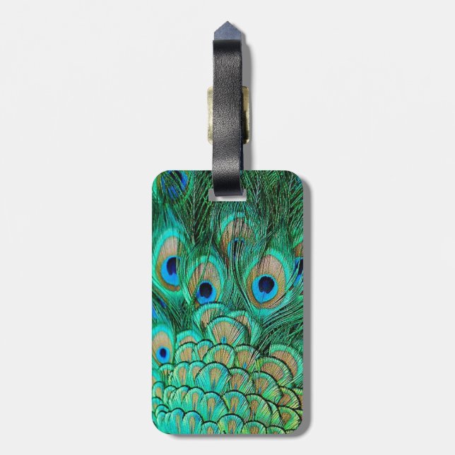 Peacock Feathers Luggage Tag (Back Vertical)