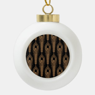 Peacock Feathers, Luxury Oriental Pattern. Ceramic Ball Christmas Ornament