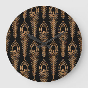 Peacock Feathers, Luxury Oriental Pattern. Large Clock