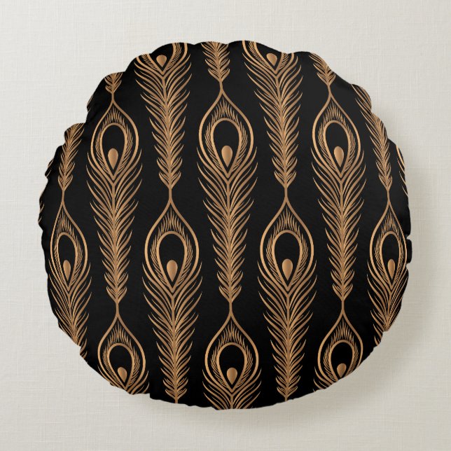 Peacock Feathers, Luxury Oriental Pattern. Round Pillow (Front)