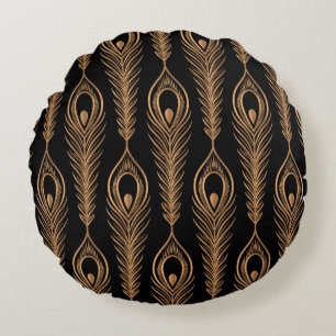Peacock feathers luxury pattern seamless. Oriental Round Pillow