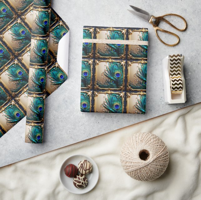 Peacock feathers luxury plume wedding anniversary wrapping paper (Crafts)