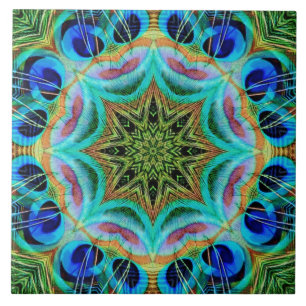 Peacock feathers mandala tile