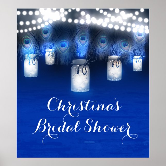 Peacock Feathers, Mason Jar Lights Banner Poster (Devant)