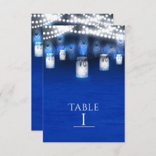 Peacock Feathers, Mason Jar & Lights Table Number
