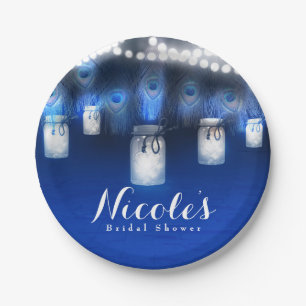 Peacock Feathers, Mason Jar & String Lights Party Paper Plate