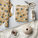Peacock feathers modern gold art nouveau elegant wrapping paper<br><div class="desc">A beautiful art nouveau inspired seamless repeating pattern in gold, blue and orange has delicate peacock feathers set against a white background filled with delicate and intricate line detail. This design has a timeless and elegant look to it and is ideal for both business and personal use. Add a touch...</div>