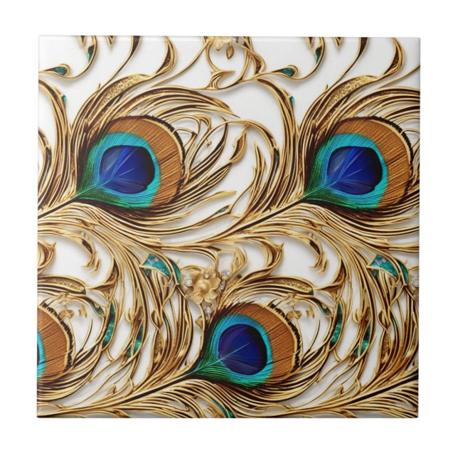 Peacock feathers modern seamless pattern luxury tile (Front)