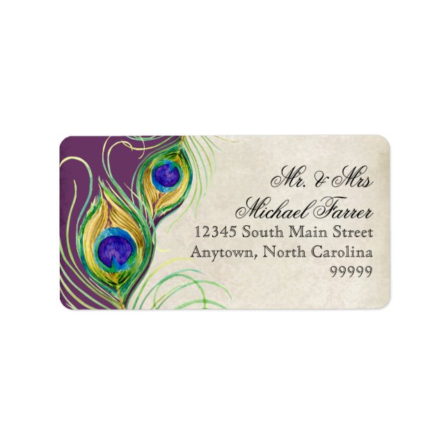 Peacock Feathers Modern Wedding Matching Labels (Front)