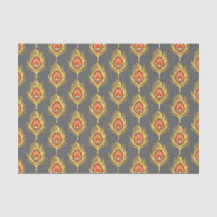 Peacock Feathers, Mustard Yellow on Grey / Grey Tissue Paper