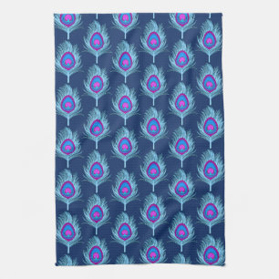 Peacock Feathers, Navy and Pastel Blue Kitchen Towel