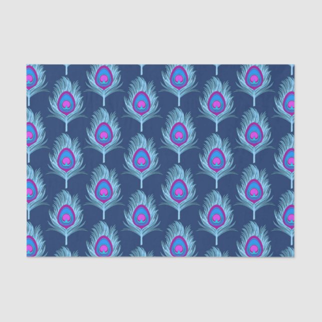 Peacock Feathers, Navy and Pastel Blue Tissue Paper (Front)