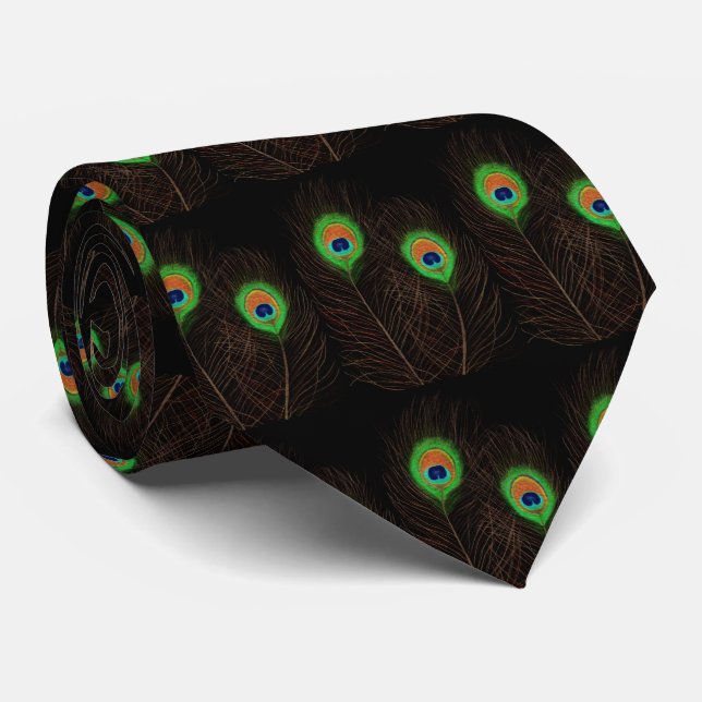 Peacock Feathers on Black  Tie (Rolled)